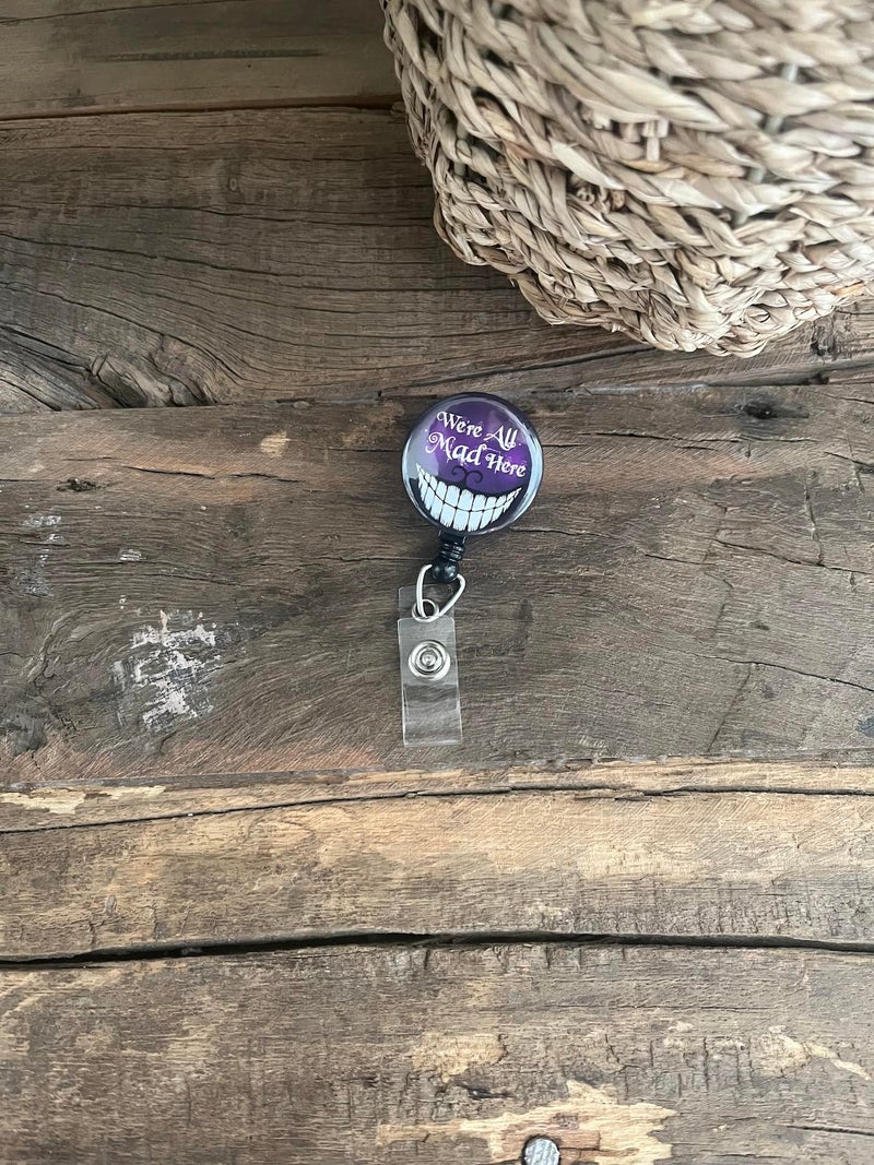 Limeloot Halloween Alice in Wonderland Cheshire Cat We are All Mad Here Retractable Badge Reel with Swing Clip and 36 Inch Cord - Image 3
